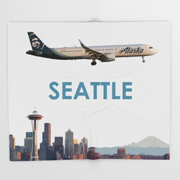 Alaska Airlines Airbus A321 NEO over Seattle Art - Throw Blanket (51\