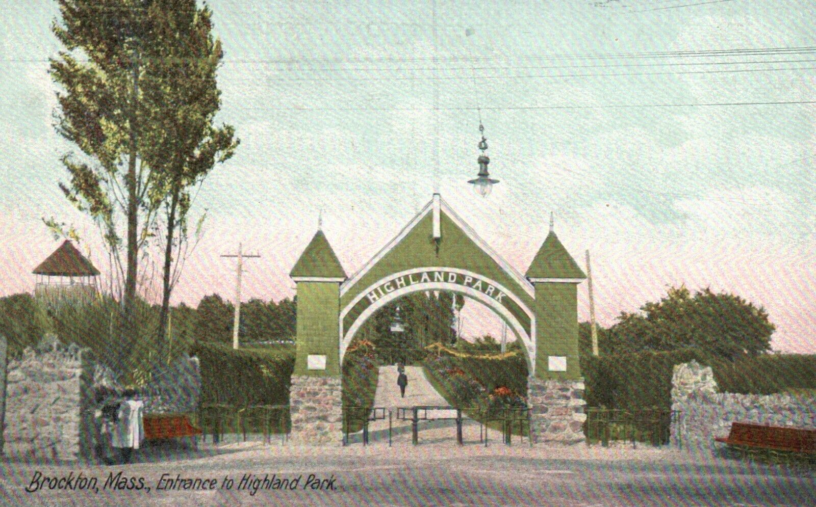 Postcard MA Brockton Mass Entrance to Highland Park Unused Vintage PC f7514