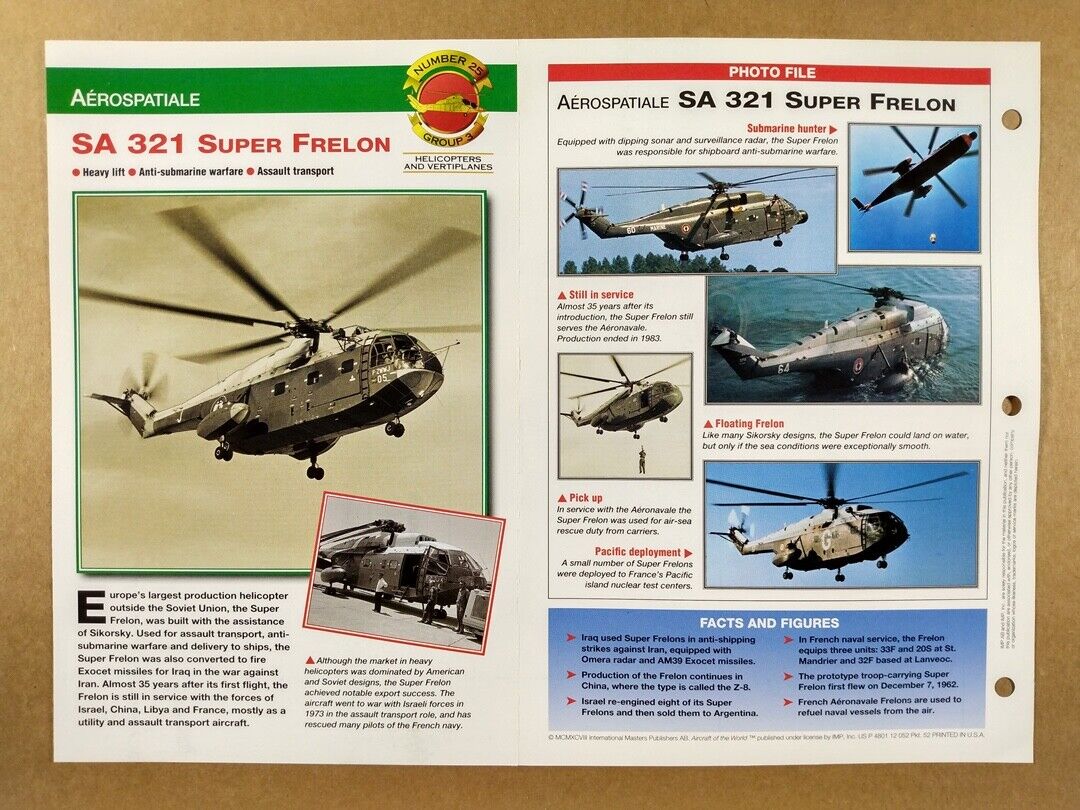 Aerospatiale SA 321 Super Frelon Heavy Lift Helicopter specs photos info sheet
