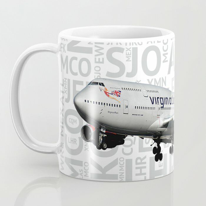 Virgin Atlantic Boeing 747 with Airport Codes - Coffee Mug (11oz)