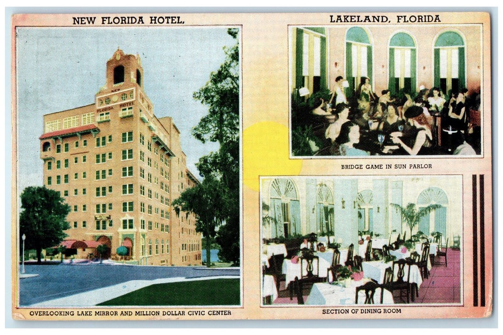 1943 New Florida Hotel & Restaurant Multiview Dining Lakeland Florida Postcard
