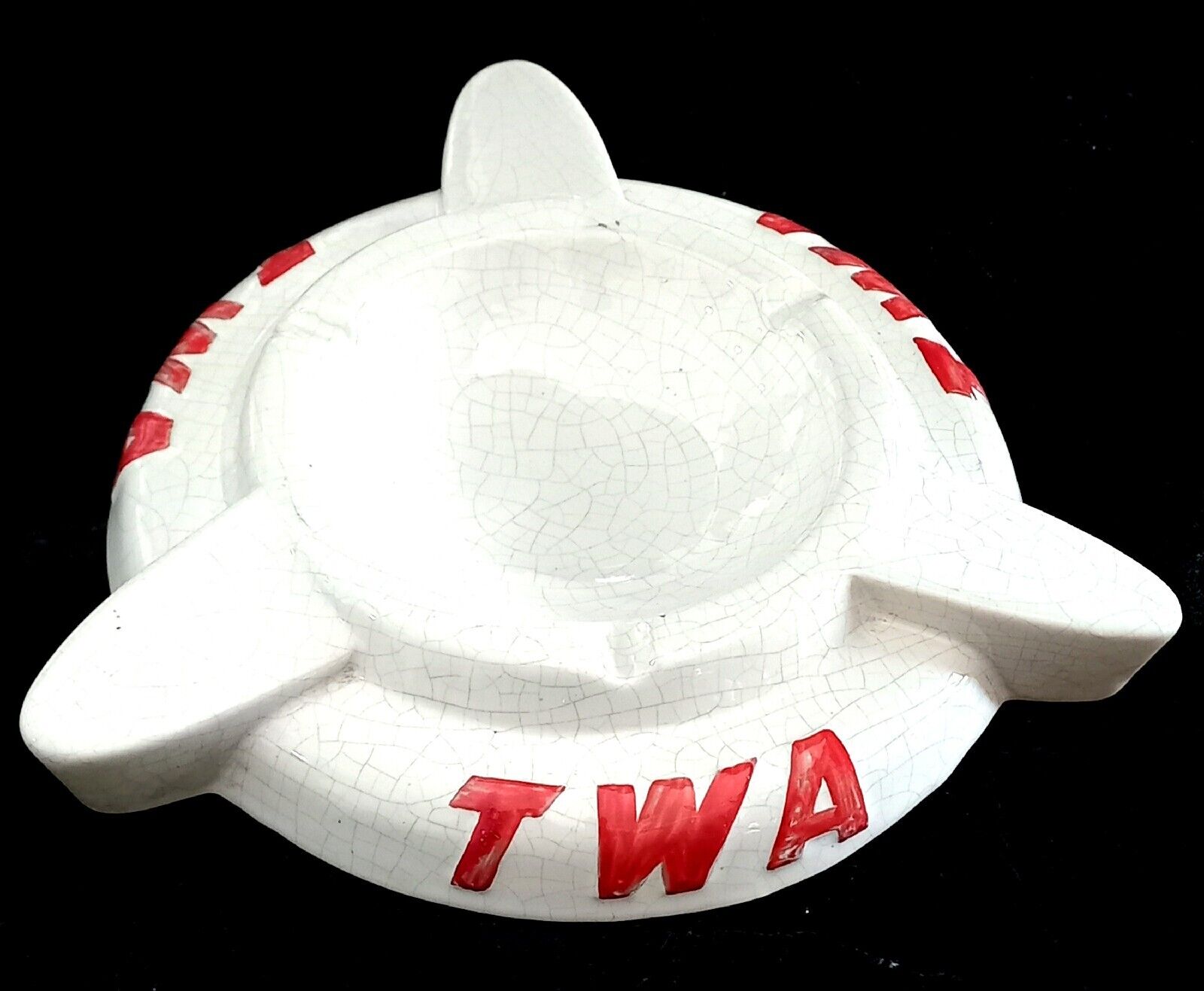 Vtg Rare TWA Trans World Airlines Portuguese Handcraft Ceramic Ashtray 20cm