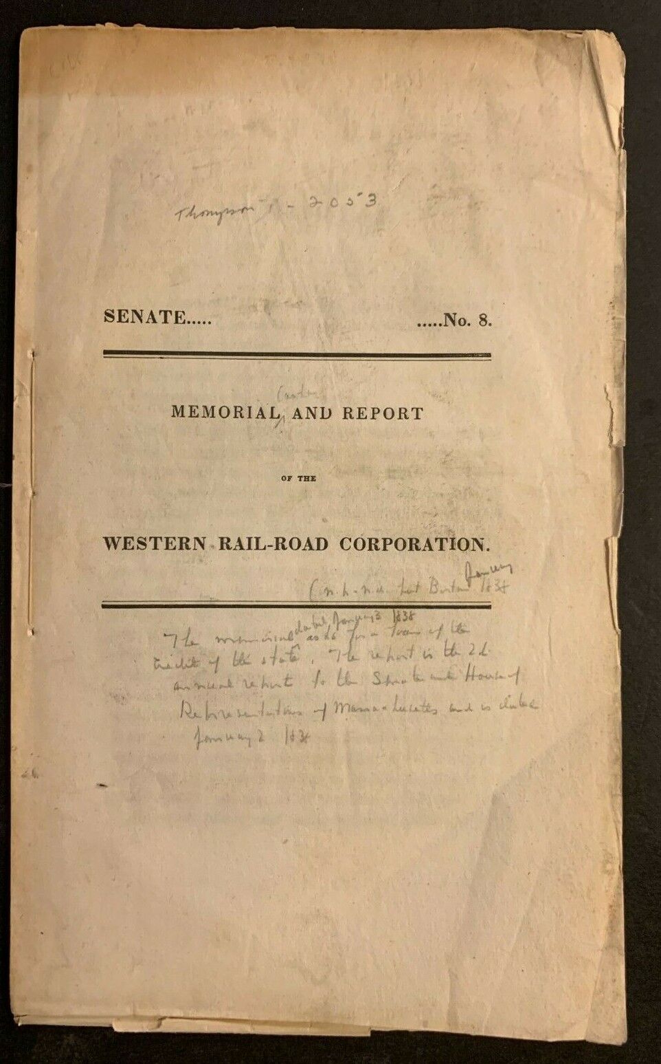 1838 WESTERN RAILROAD CORP. MEMORIAL REPORT EARLY RAILROADIANA Josiah Quincy Jr.