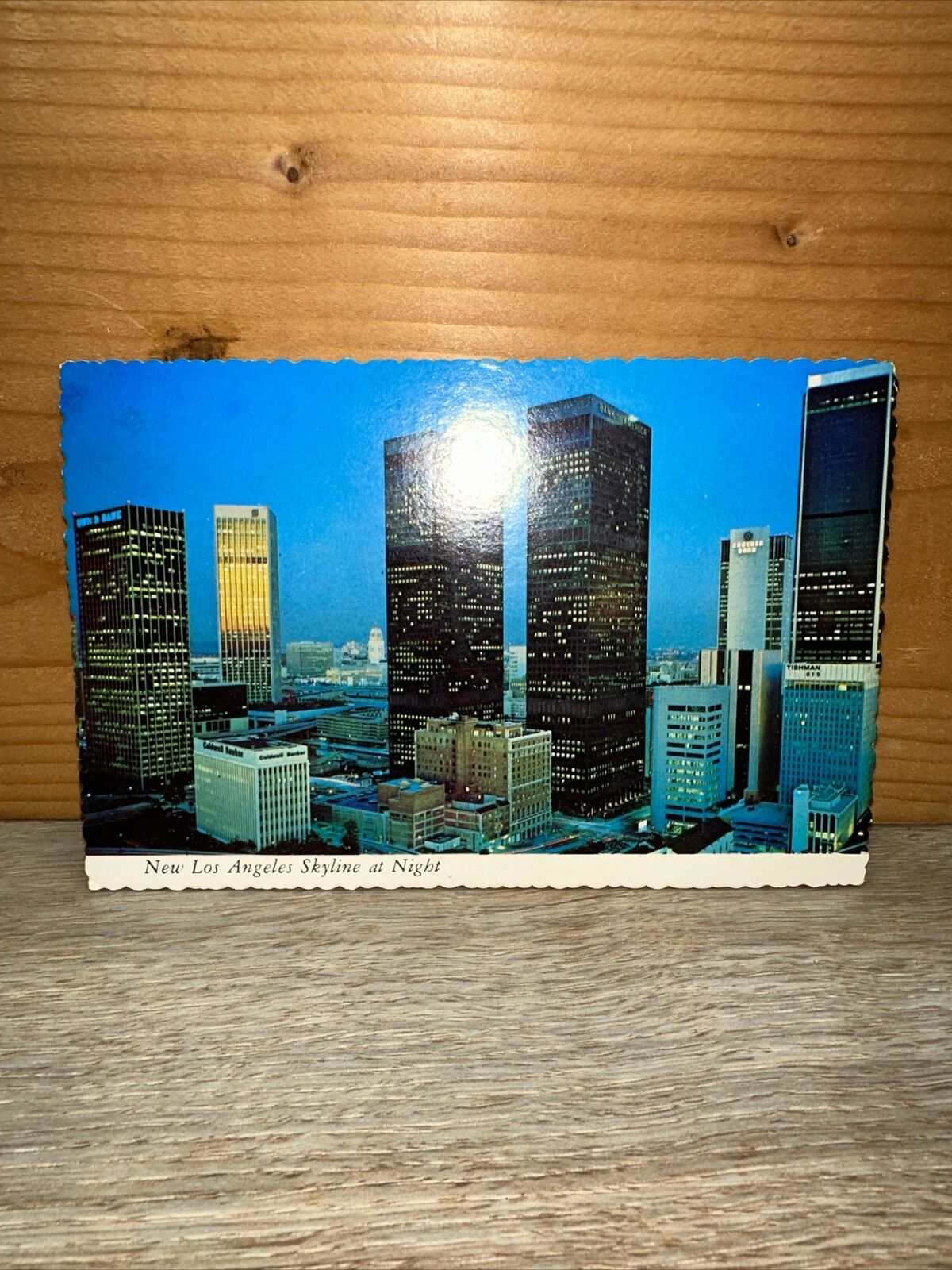 Los Angeles California Downtown Skyline At Night Vintage Postcard