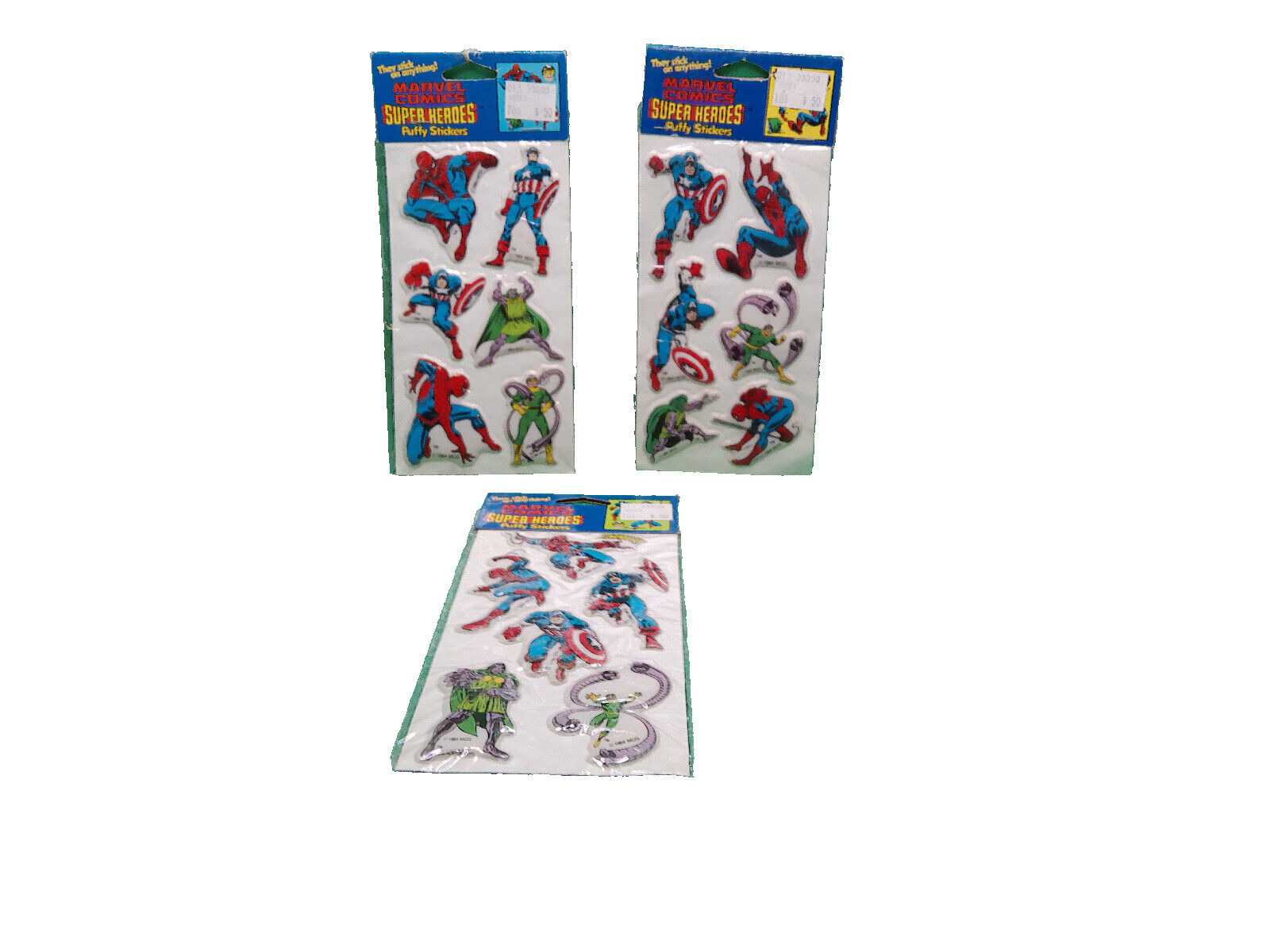 Marvel stickers vintage NOS sealed lot 3 vintage Superheroes Spiderman Capt 1988