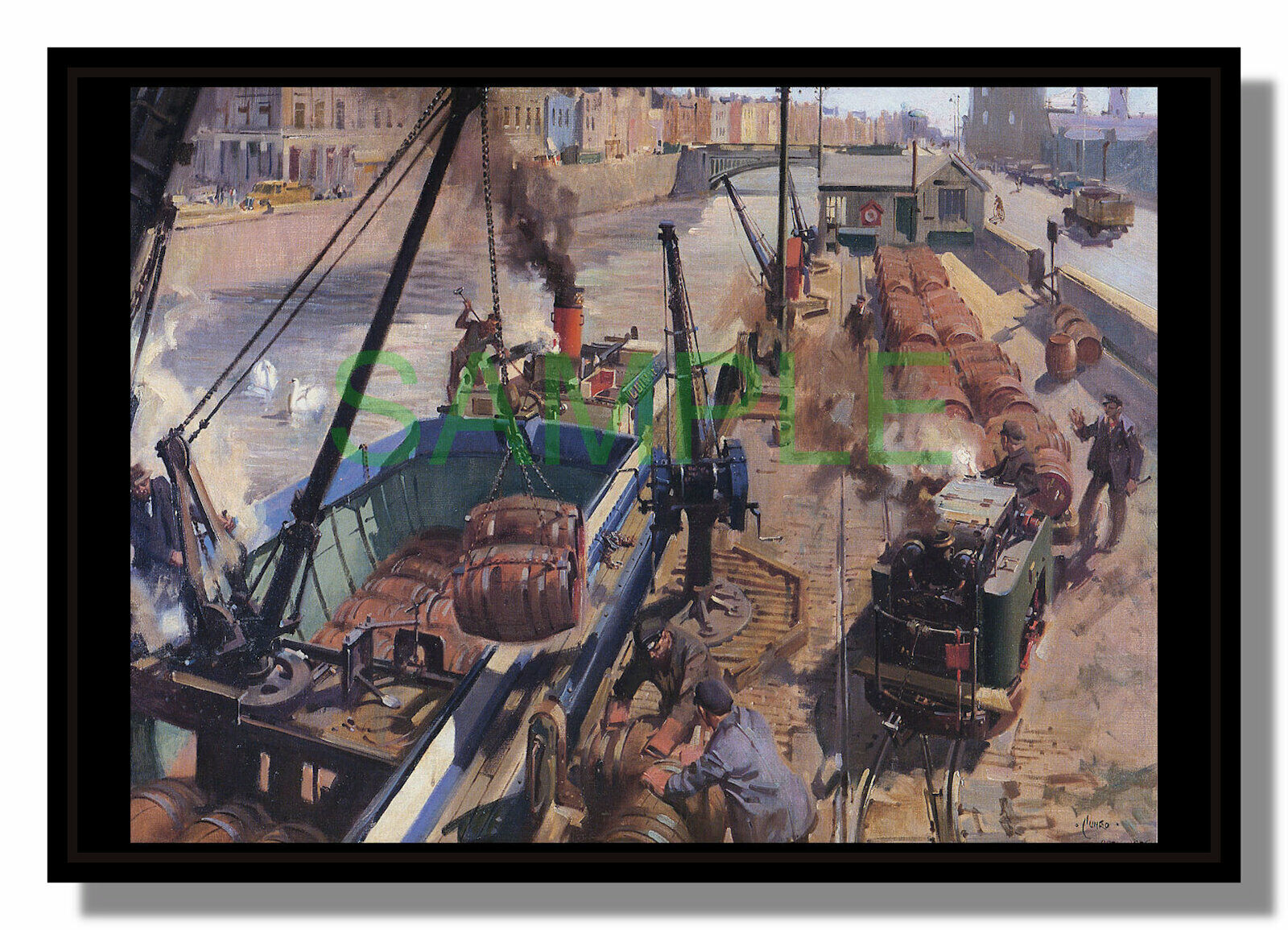 Guiness being loaded Liffey Dublin tank engine framed picture Cuneo free p&p UK