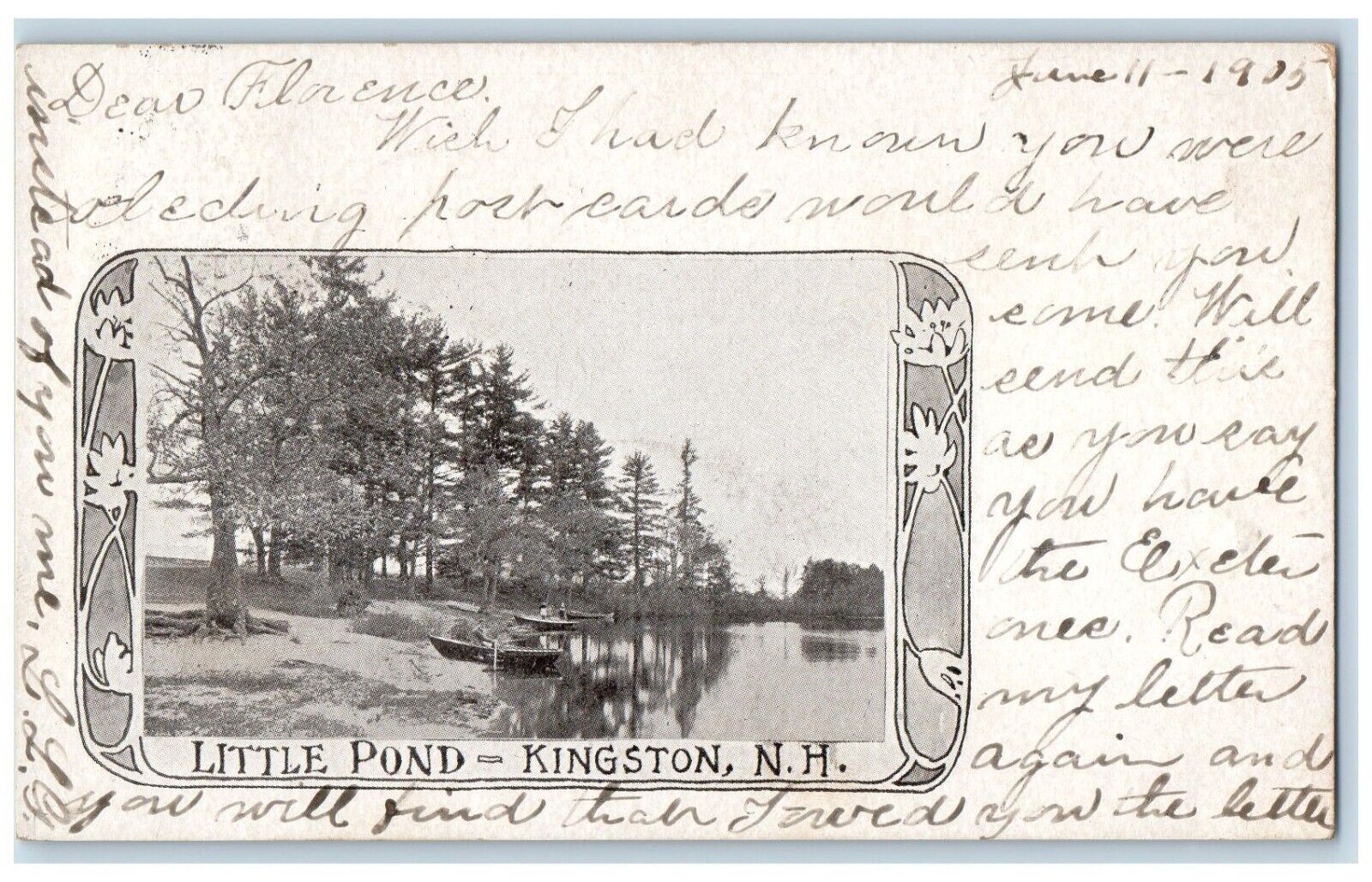 1905 View Of Little Pond Boat Kingston New Hampshire NH Posted Antique Postcard