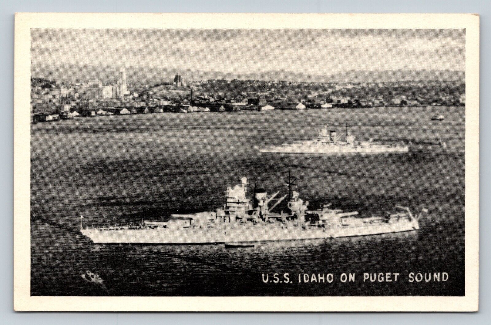 U.S.S. Idaho on Puget Sound Black & White VINTAGE Postcard