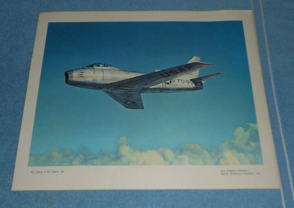Vintage NAA North American Aviation Print USAF F-86 Sabre Jet Aircraft In Flight