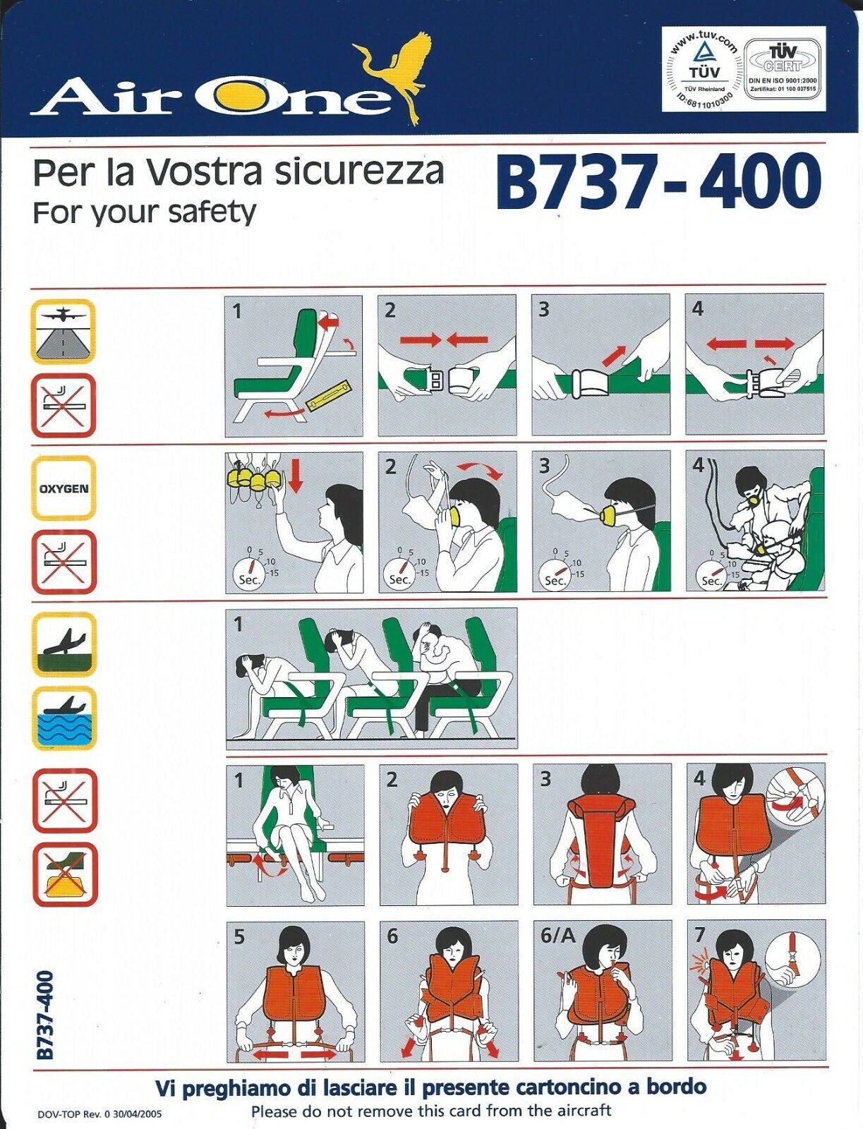 Safety Card - Air One - B737 400 - 2005 - AirOne (S4093)