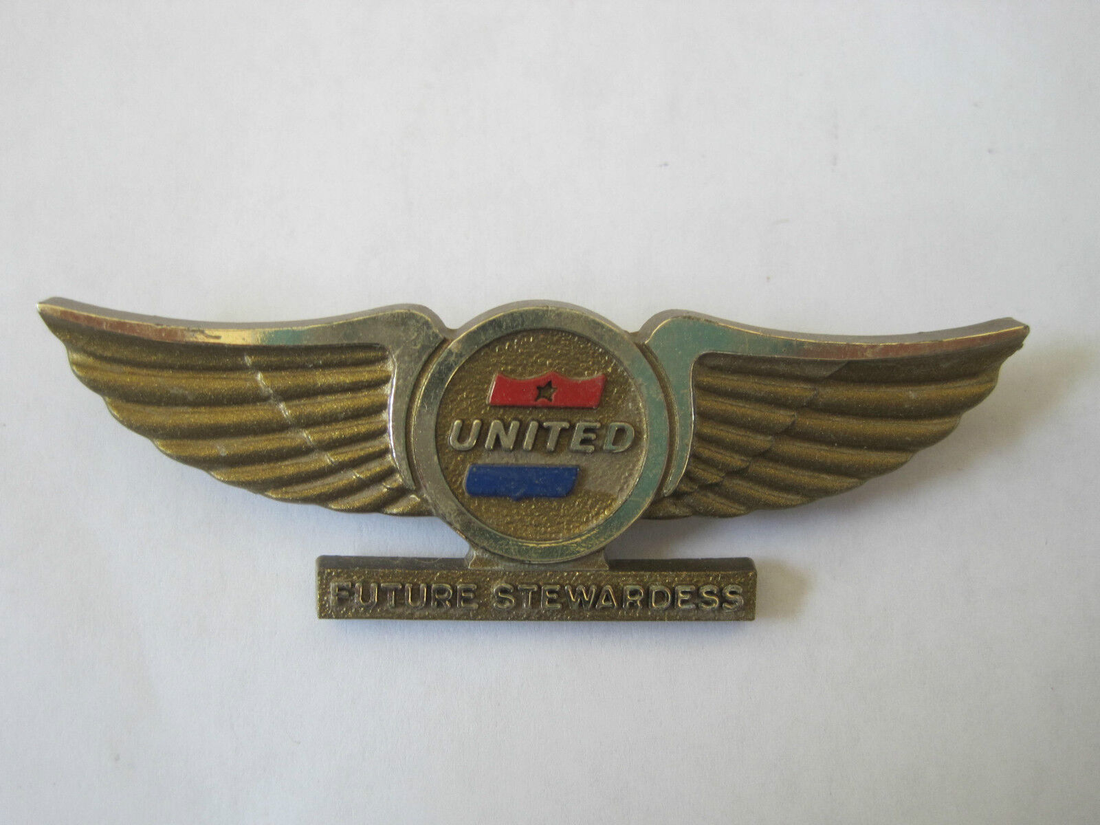 Future Stewardess Wings Pin Gold Tone Plastic United Airlines 