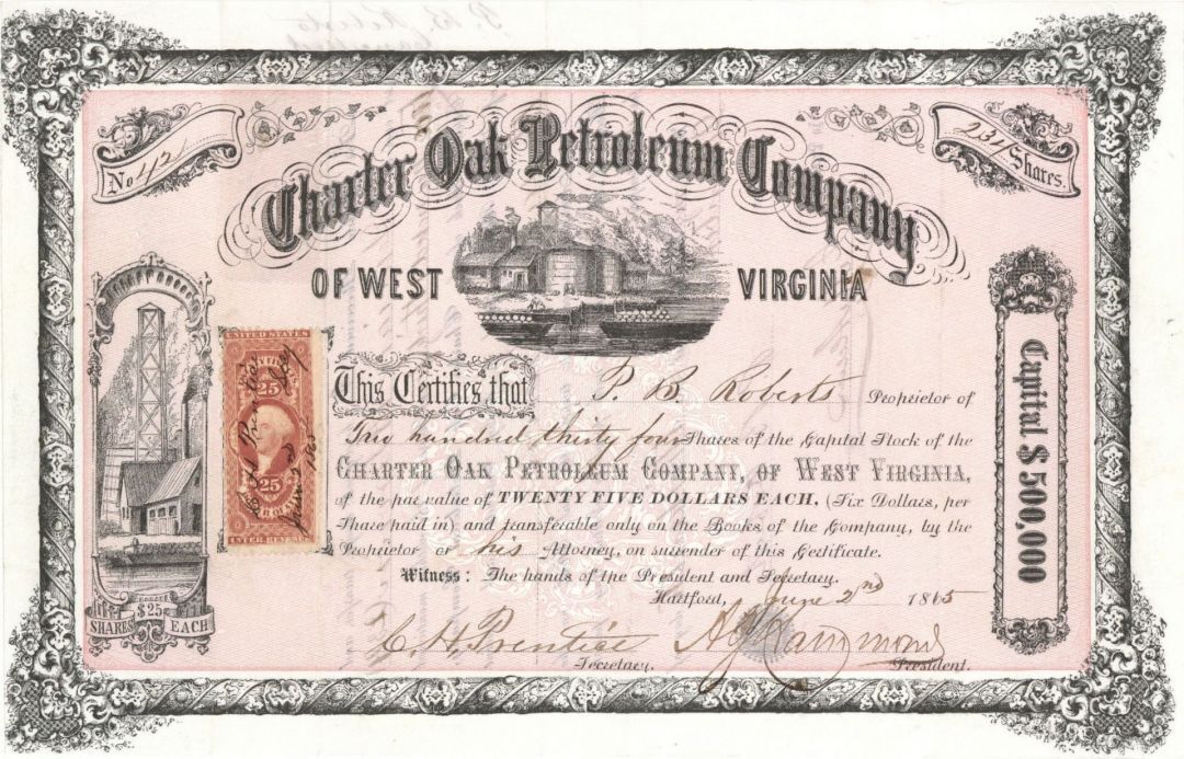 Charter Oak Petroleum Co. of West Virginia - Stock Certificate - Oil Stocks and 