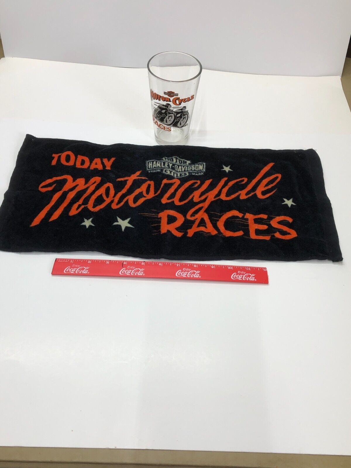 Harley Davidson Motorcycle Races Glass and Display Rag