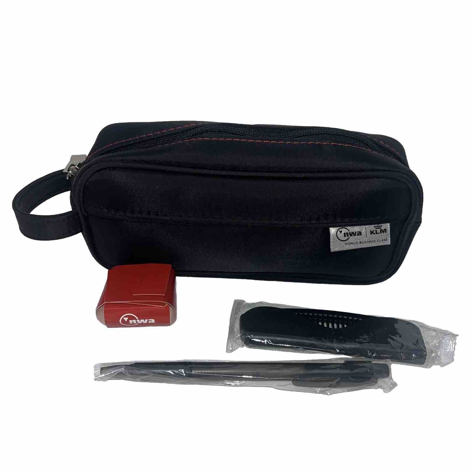 Northwest Airlines NWA KLM Amenity Kit Black World Business Class Toiletry Bag