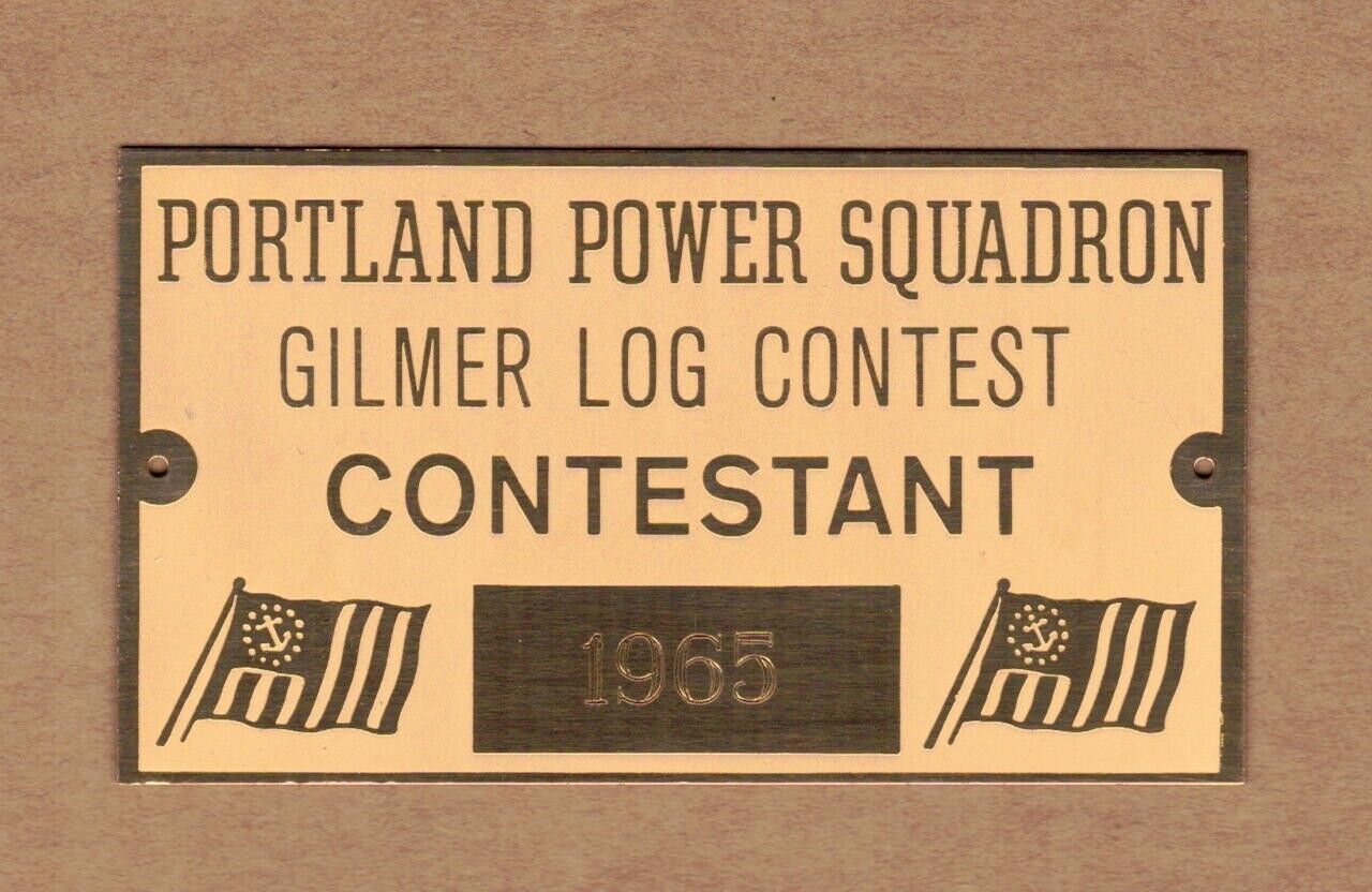 1965 Portland Power Squadron Gilmer Log Contest Contestant Brass Plaque