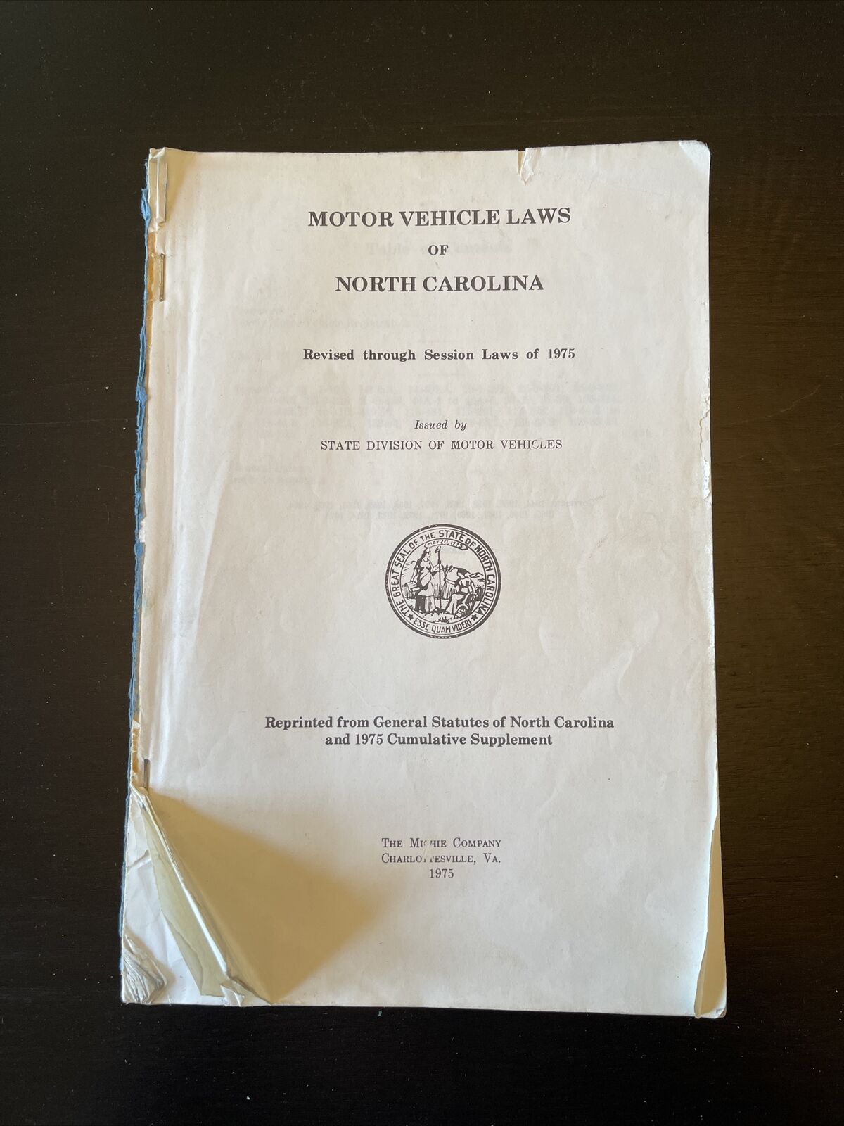 1975 Motor Vehicle Laws of North Carolina NC Highway Patrol state dept issue