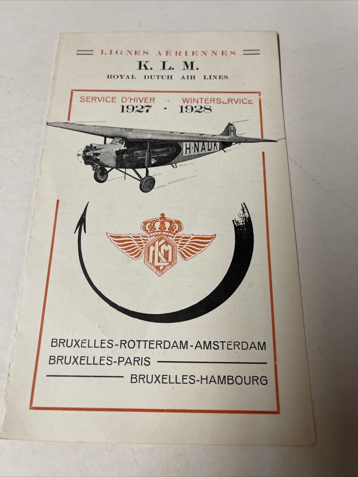 KLM Royal Dutch September 1927 AIRLINE TIMETABLE SCHEDULE Brochure flight cover