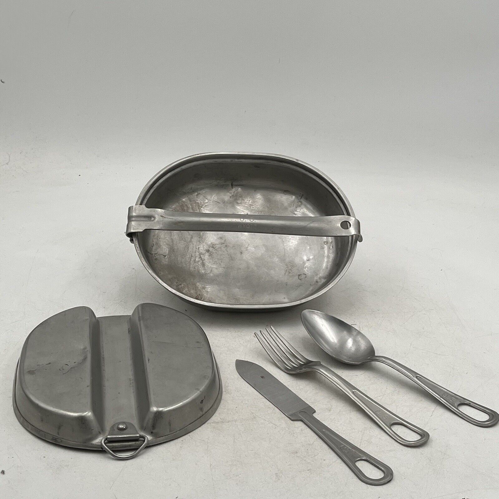 Original WW2 US Military Mess Kit Wyott Complete Utensils-Fork knife spoon WWII