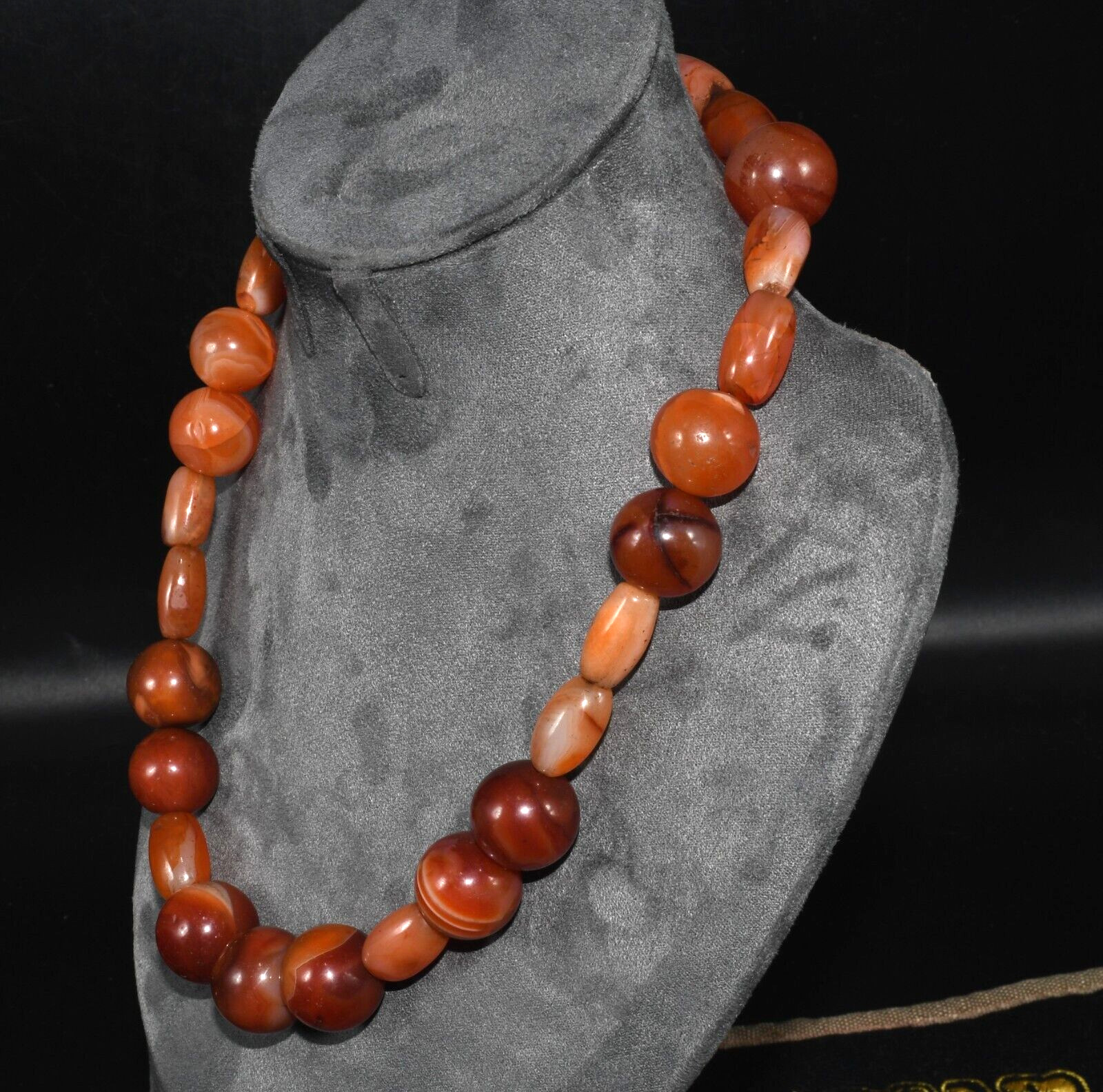 Large Ancient Yemani Carnelian Stone Bead Necklace from Middle East