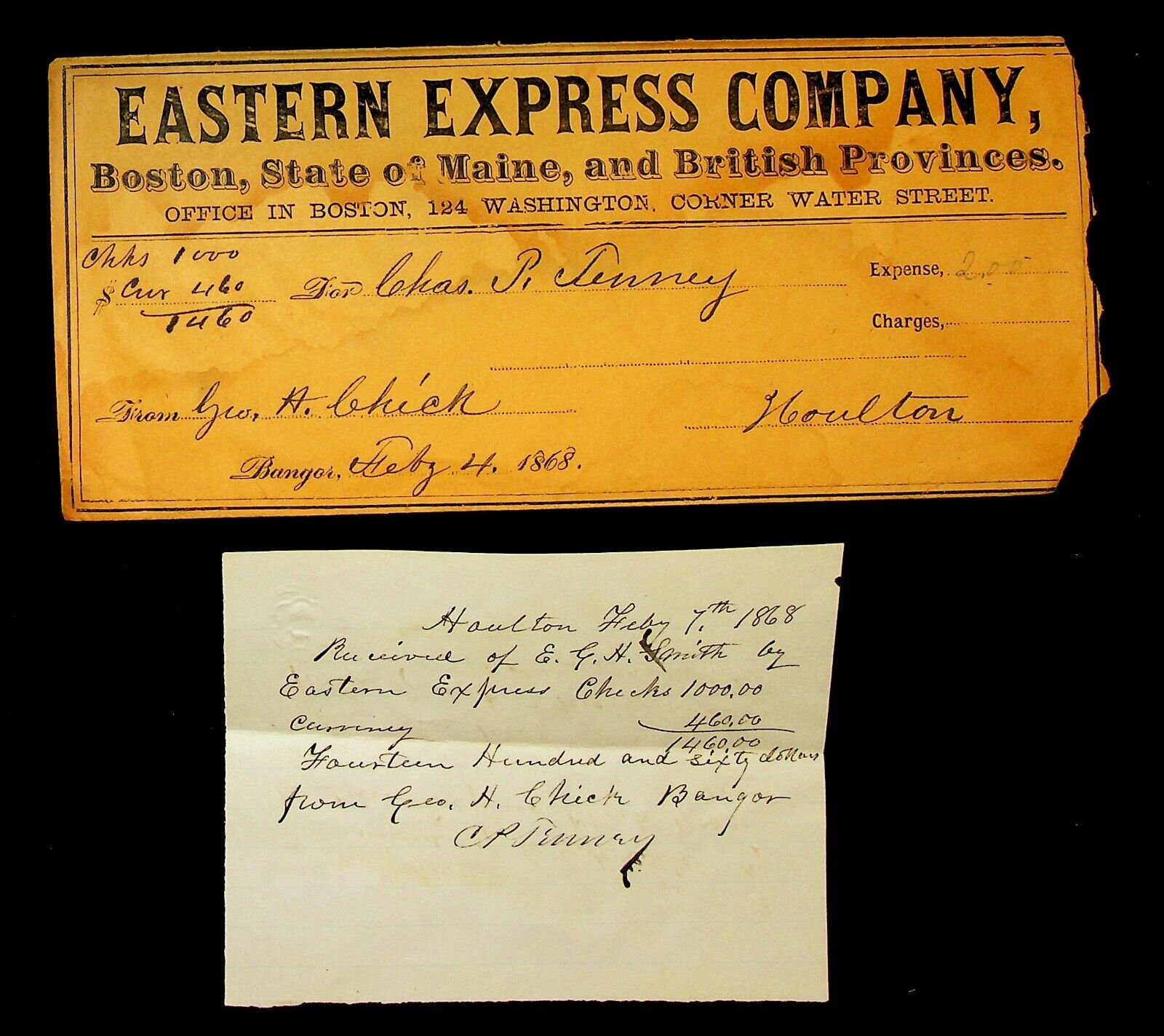 1868 Eastern Express Co. George Chick, Fire Dept Bangor Me, Charles P Tenney