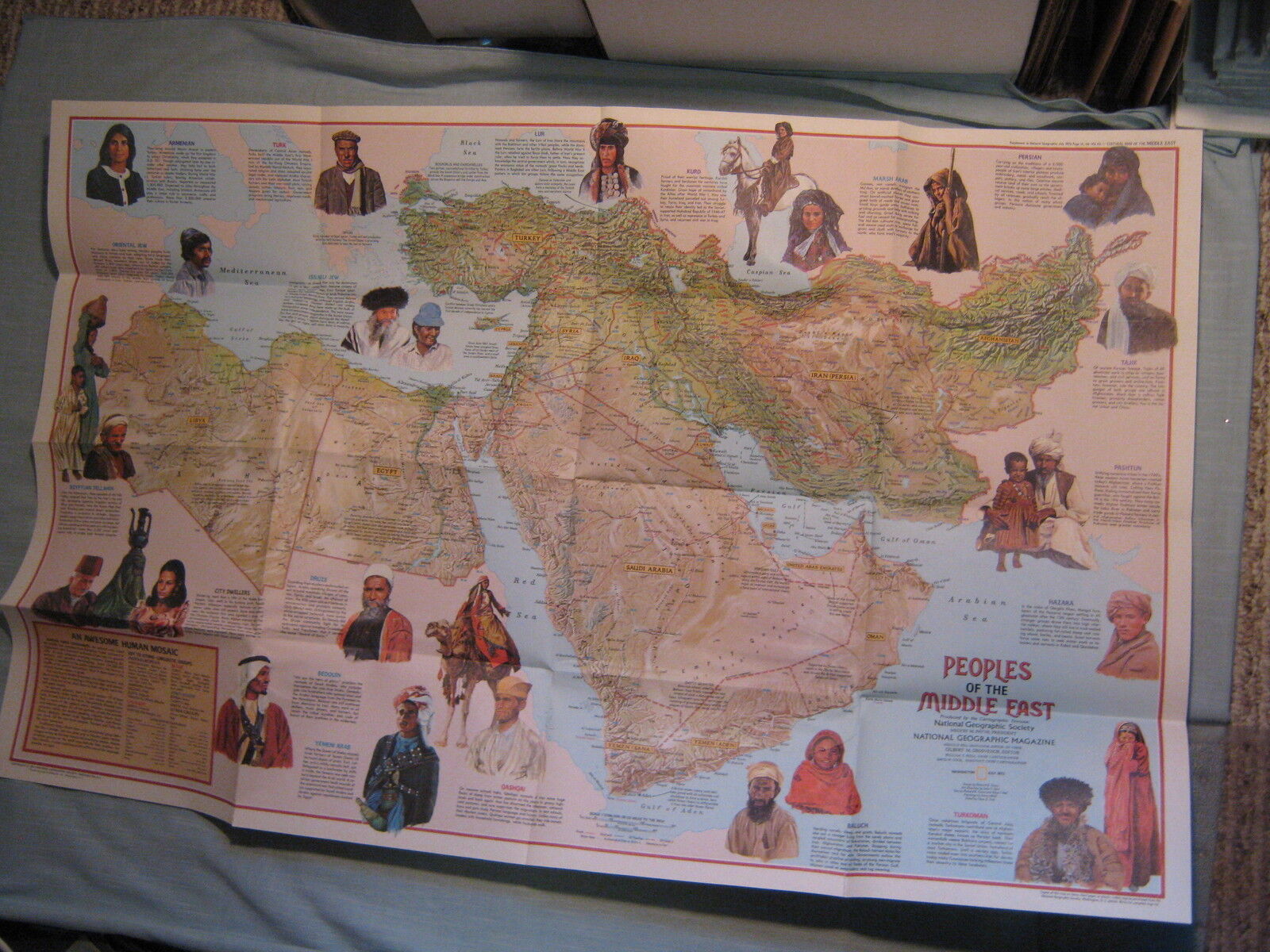 VINTAGE MIDDLE EAST CULTURAL MAP PEOPLES National Geographic July 1972