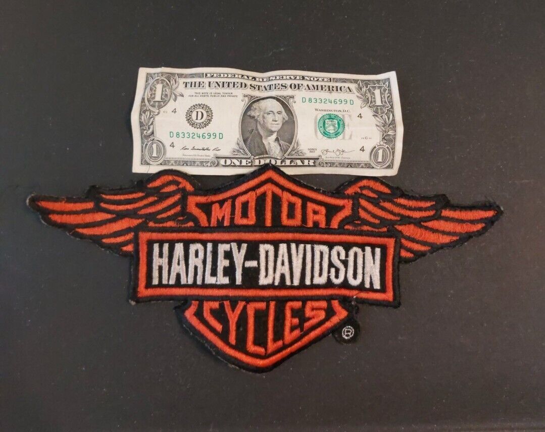 HARLEY DAVIDSON Motorcycles w/ Wings LARGE SEW-ON EMBROIDERED VINTAGE 