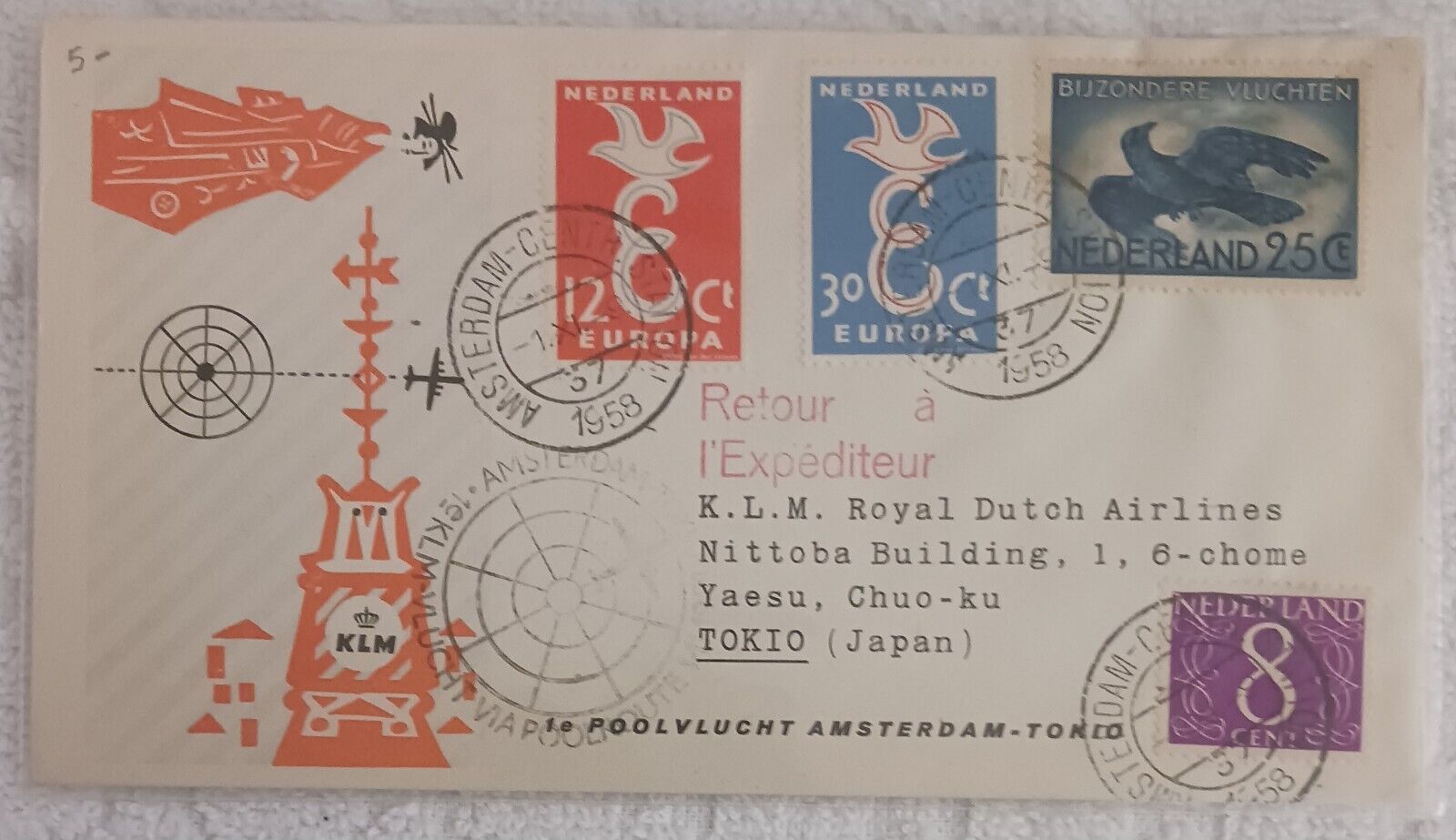 1958 - KLM - AMSTERDAM  TO TOKYO - FFC