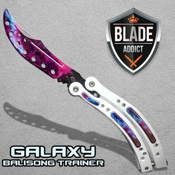 CSGO Practice Knife Balisong Butterfly Trainer - Non Sharp Dull - Galaxy White