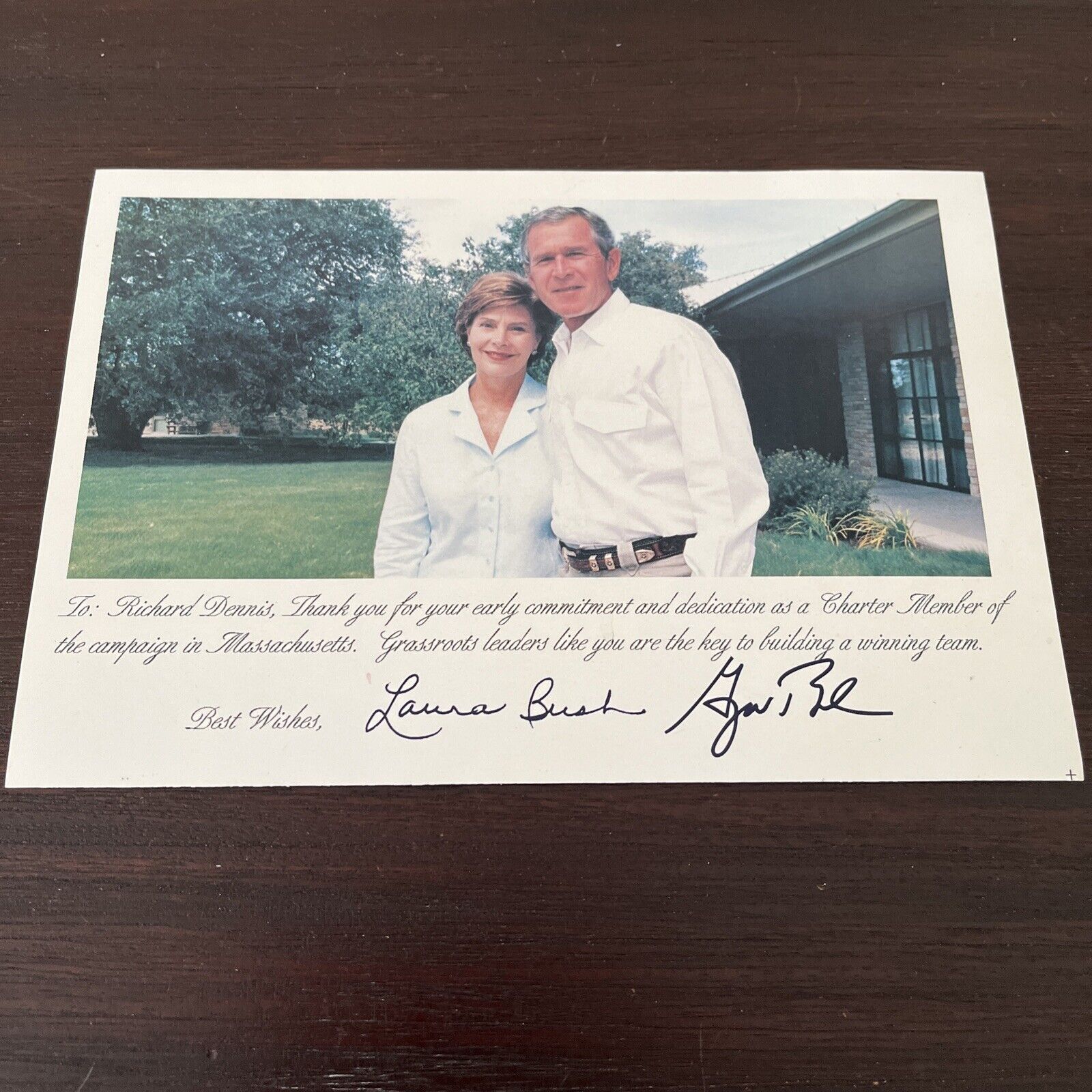 Autographed Picture of George W. Bush and Laura Bush 6x8 Personalized MA Charter