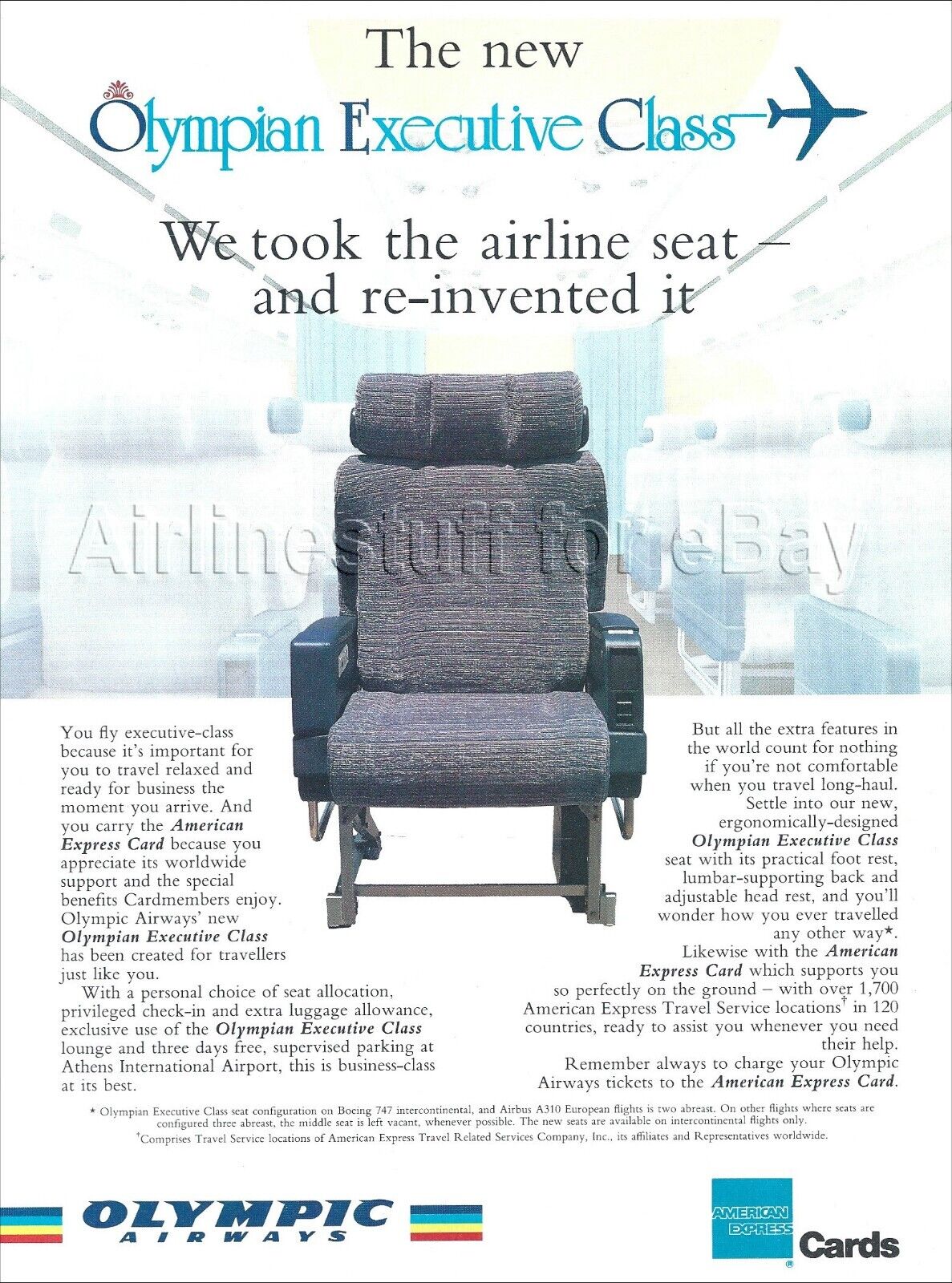 1992 OLYMPIC Airways OLYMPIAN EXECUTIVE CLASS ad airlines advert GREECE