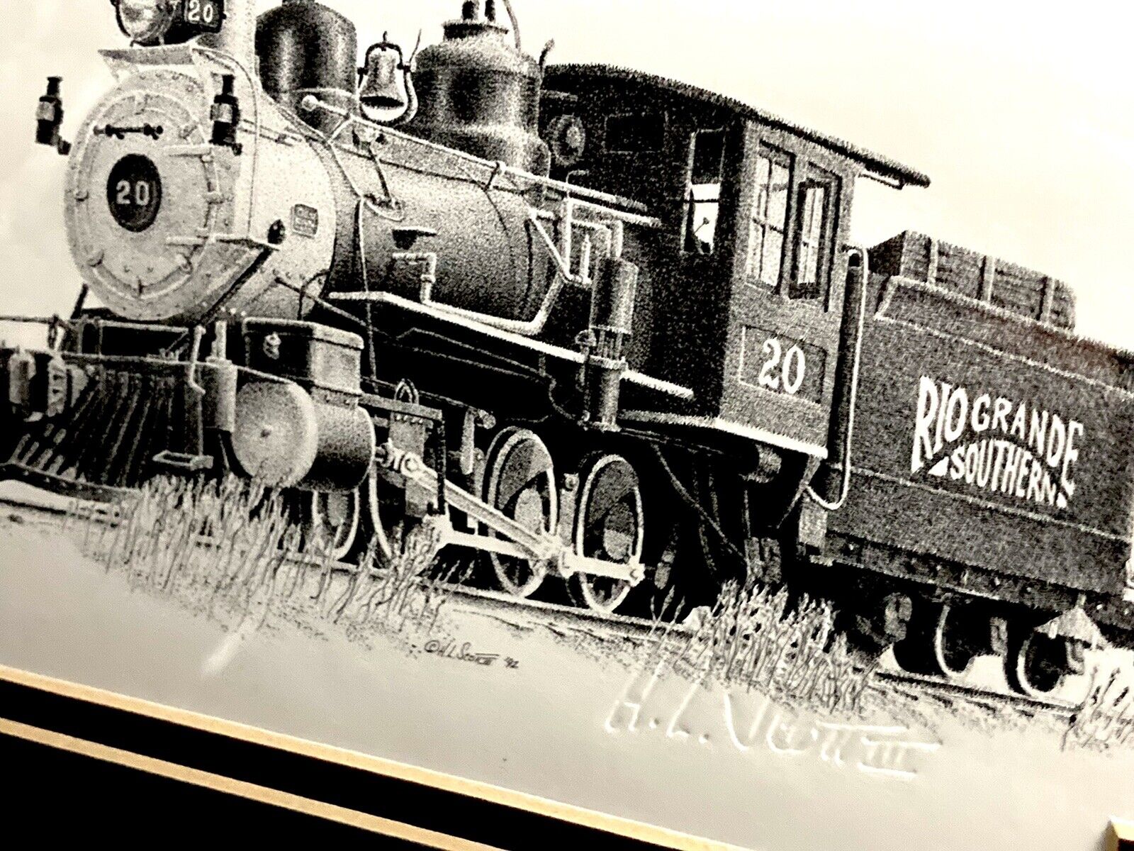 Rare H.L Scott III | Railroad Art | Custom Framed | Custom Matted | W/Lapel Pin