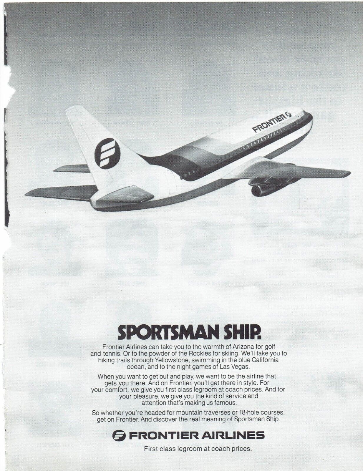 Frontier Airlines Print Ad Airplane Aviation 8.5\
