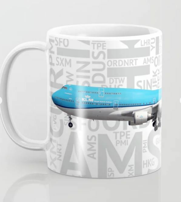 KLM Boeing 747-400 with Airport Codes - Coffee Mug (11oz)