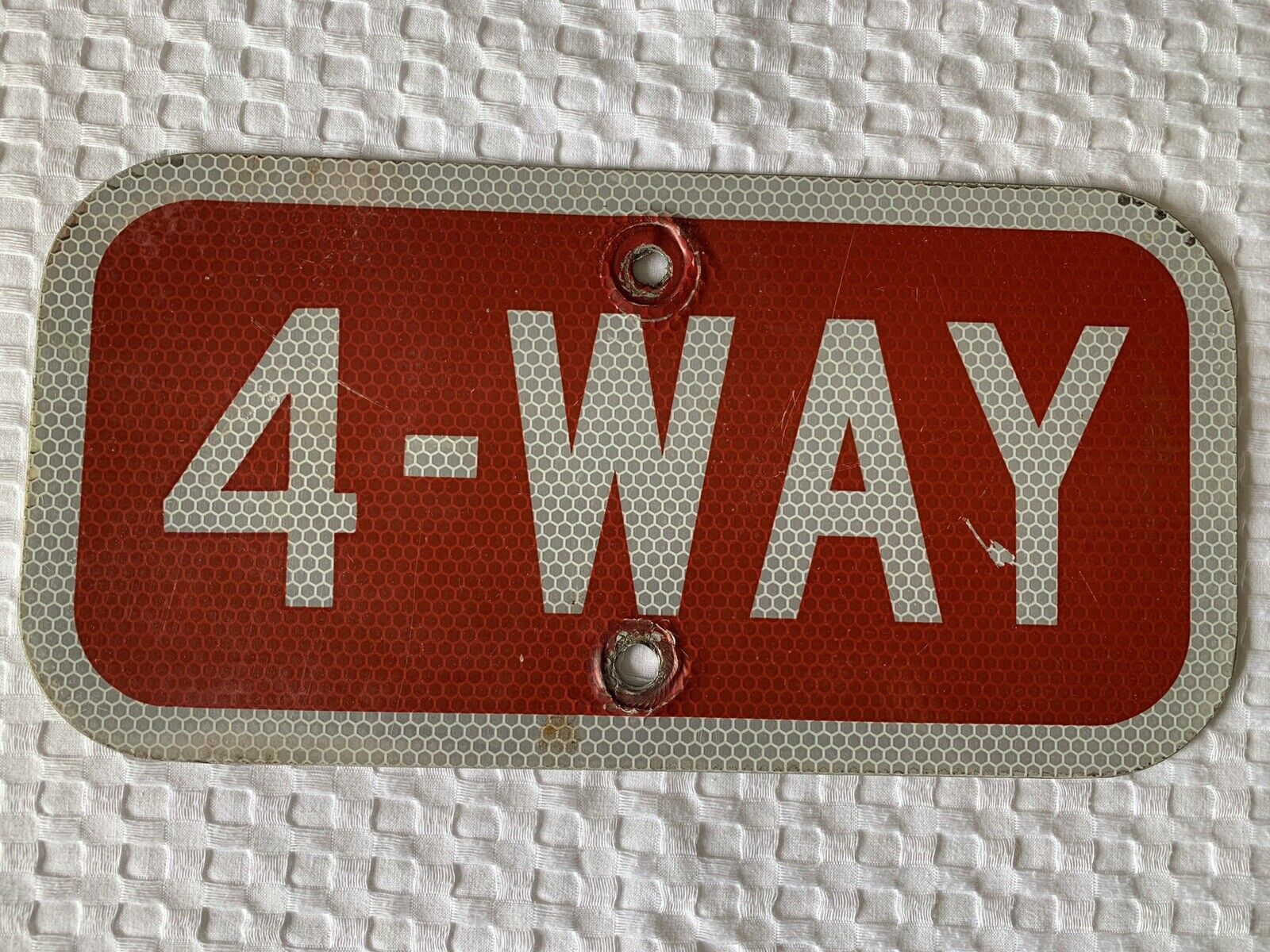 4 WAY Reflective Street Sign Vintage Original Red White Road Sign