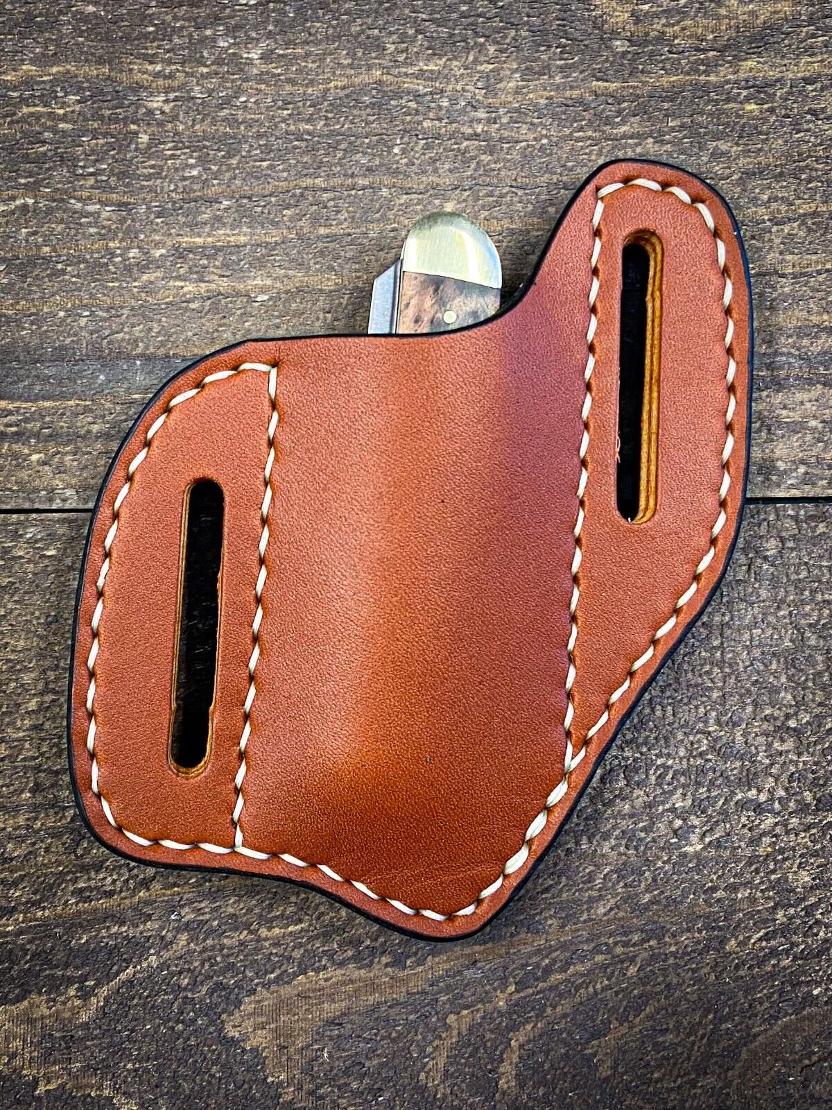 Custom leather pancake sheath holster for Buck Trapper Case Stockman USA made