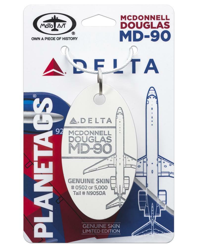 Delta Airlines McDonnell Douglas MD-90 Tail #N905DA Aluminum Plane Skin Bag Tag