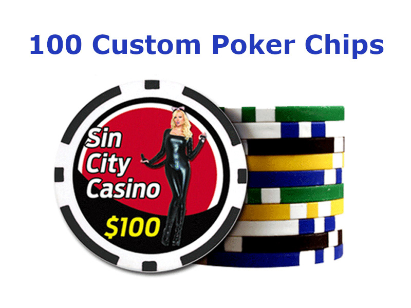100 Custom Poker Chips : Both sides printed in Full Color with your designs