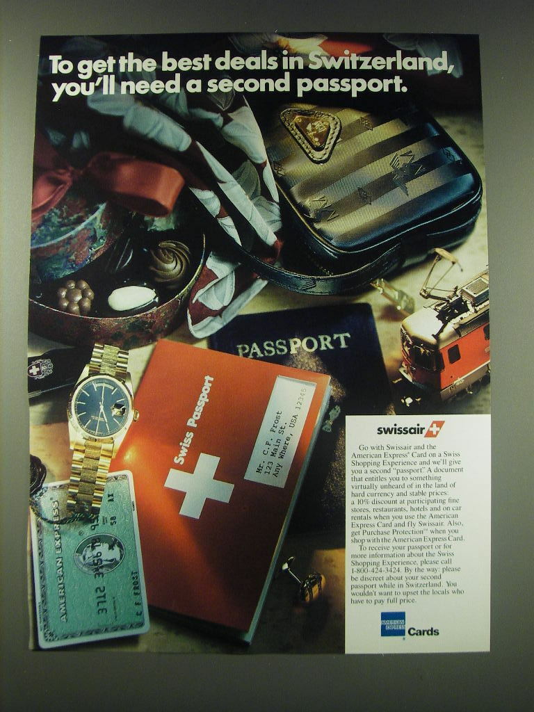 1989 SwissAir Airline and American Express Card Ad - To get the best deals