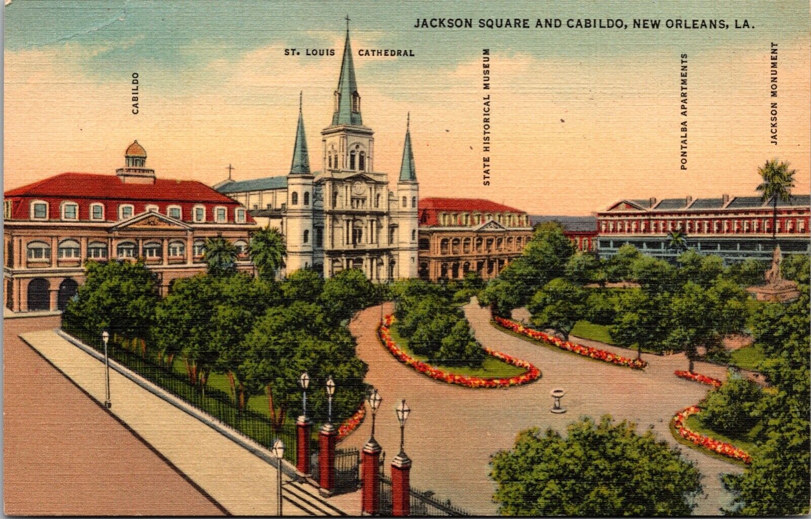 New Orleans LA- Louisiana, Jackson Square, Cabildo, Vintage Postcard