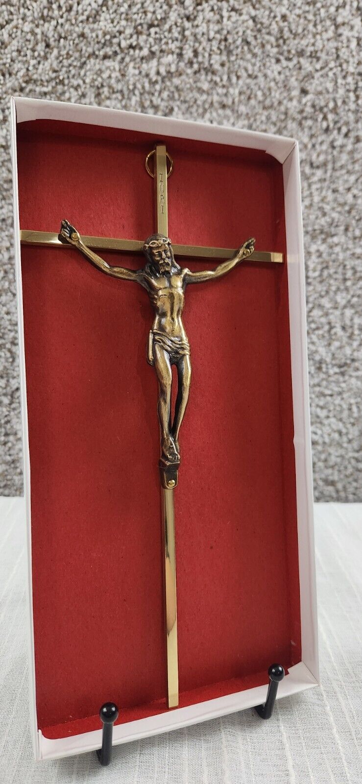 Jesus on the Cross Crucifix Gold Toned Religious Metal Wall Hanging In Gift Box