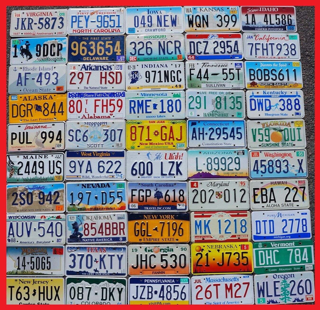 COMPLETE SET - ALL 50 STATES USA LICENSE PLATES LOT of Good License Plate Tags