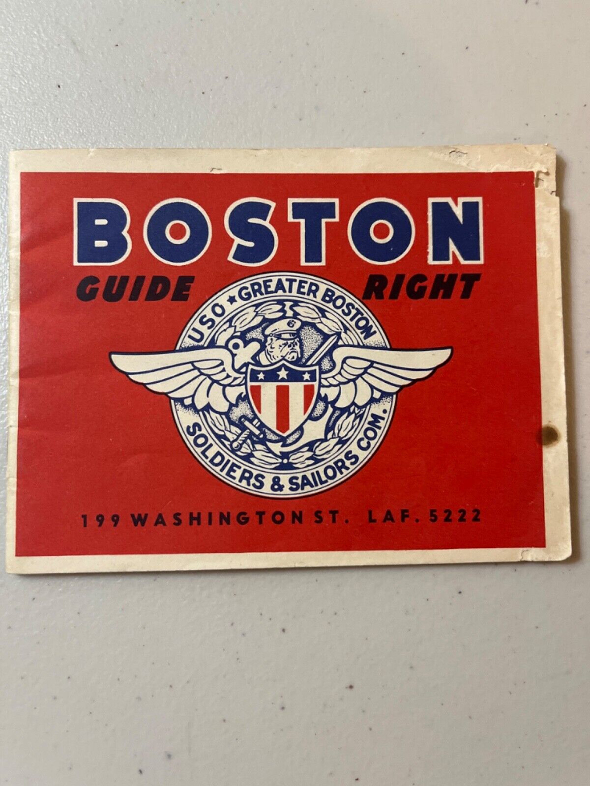 VTG 1944 BOSTON GUIDE RIGHT USO SOLDIERS & SAILORS BOOKLET MAP CLUBS SPORTS WWII