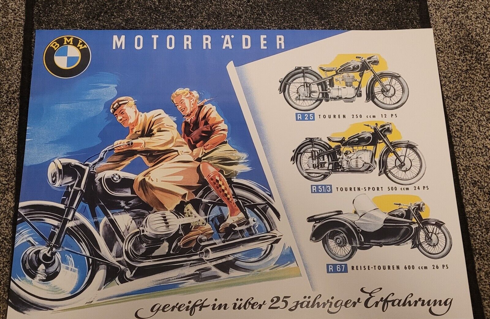 BMW Motorrad Motorrader Vintage Poster Rare R25 R51/3 R67 A2 size quality repro