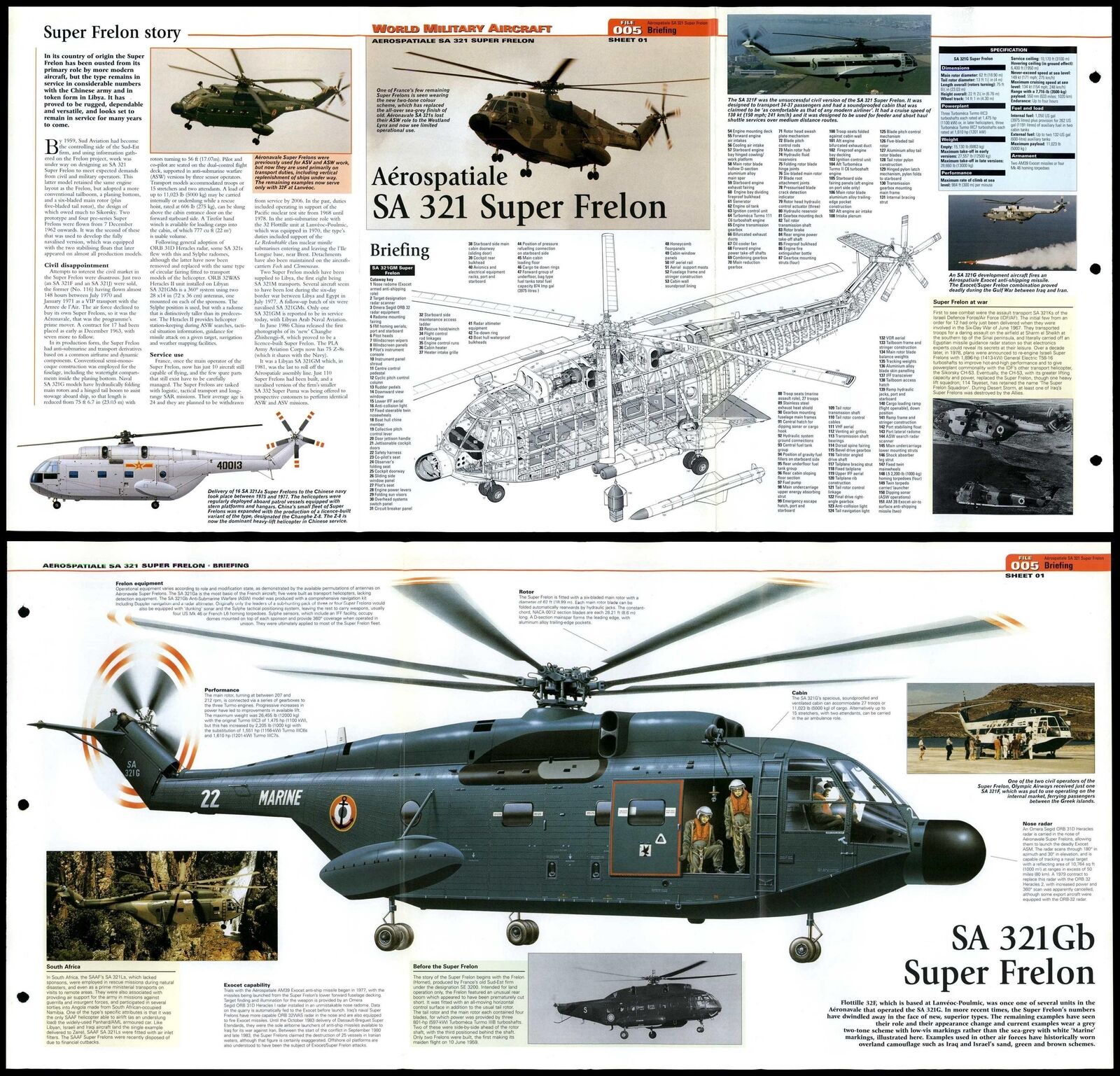 Aerospatiale SA 321 Super Frelon #5 Military World Aircraft Information Fold Out