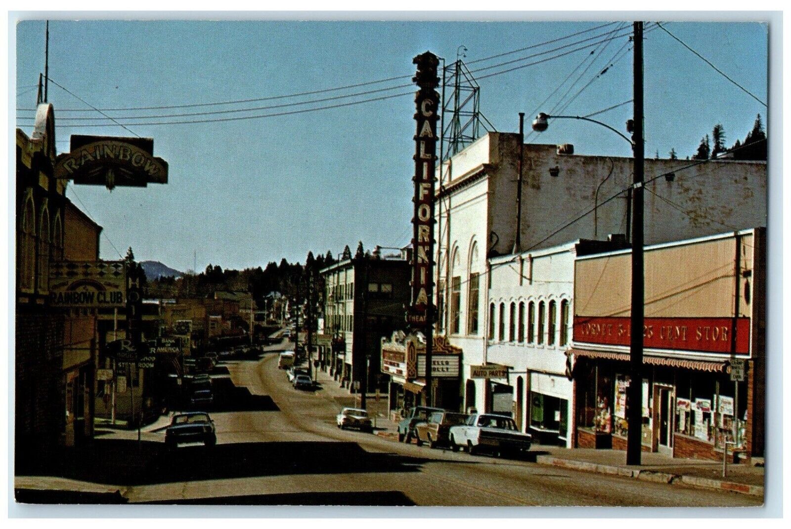 c1950\'s Street View Californian Rainbow Cars Dunsmuir California CA Postcard