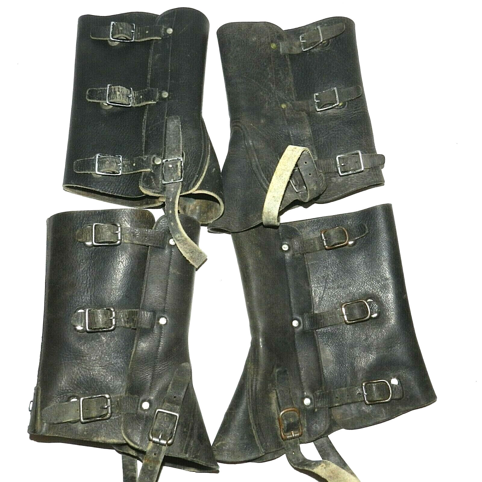 4 Swiss Army Spats 1957/1958/1968,1969, Black Leather Boot Gaiters Very Rare