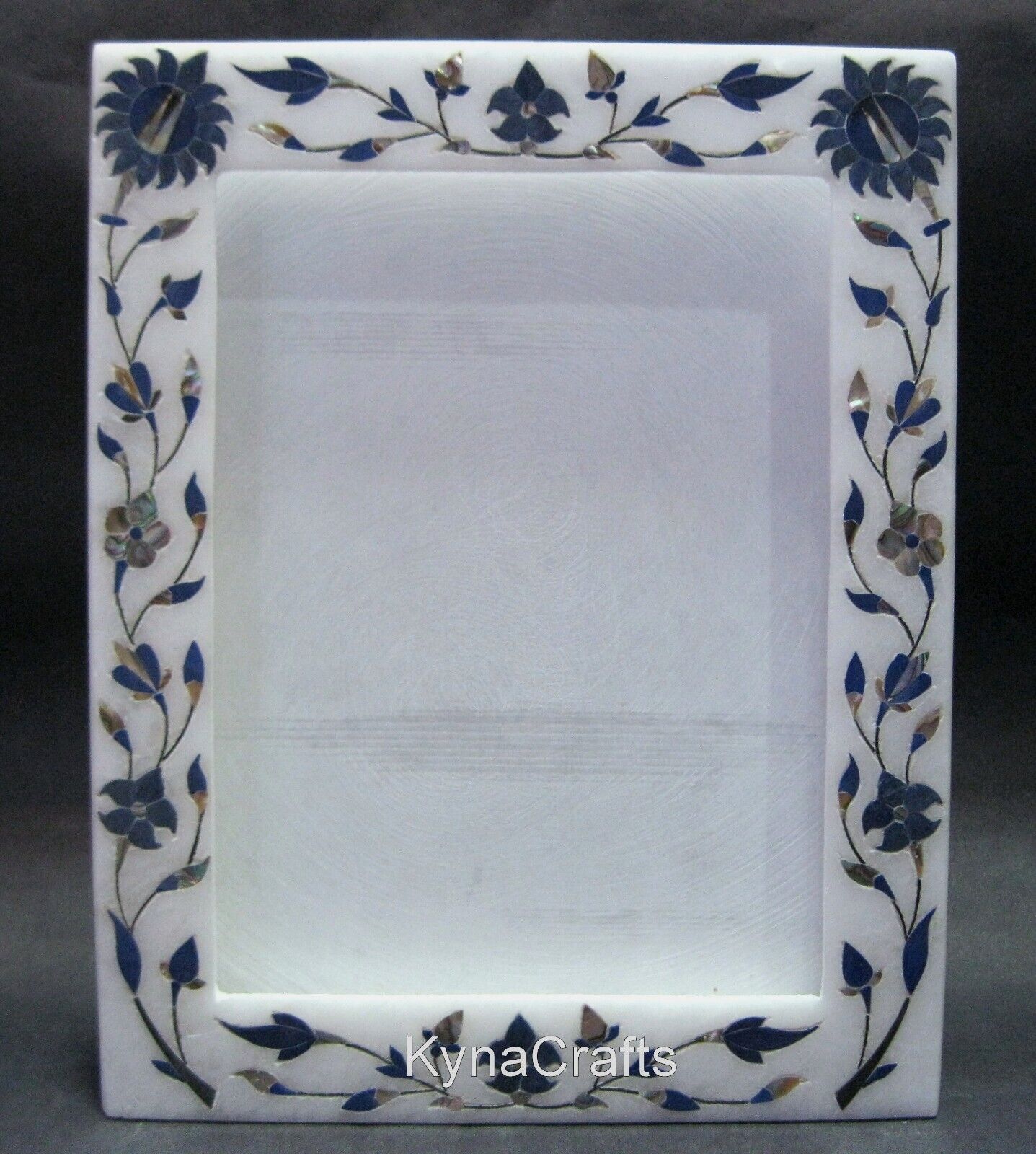 10 x 8 Inches White Marble Giftable Piece Floral Pattern Inlay Work Photo Frame