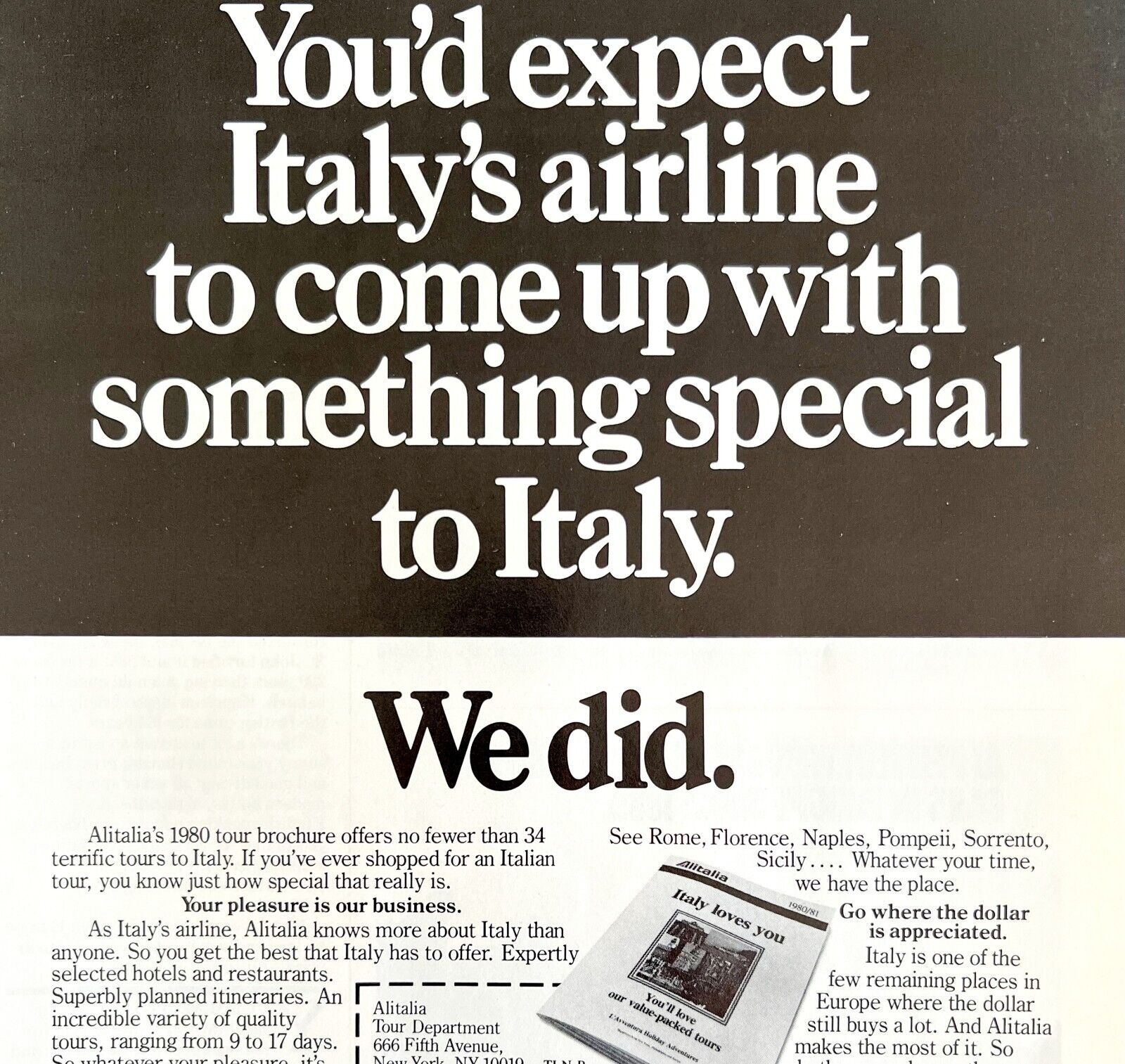 Alitalia Italy 1979 Advertisement Touring Travel Vintage Tourism DWKK6