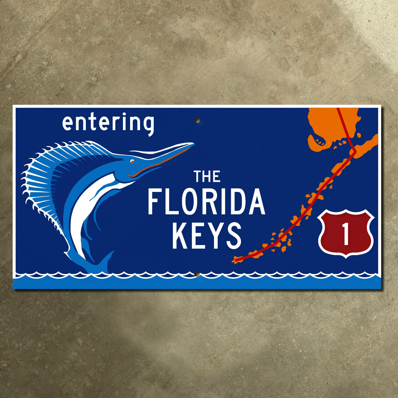 Entering the Florida Keys US 1 highway marker road guide sign sailfish 16x8