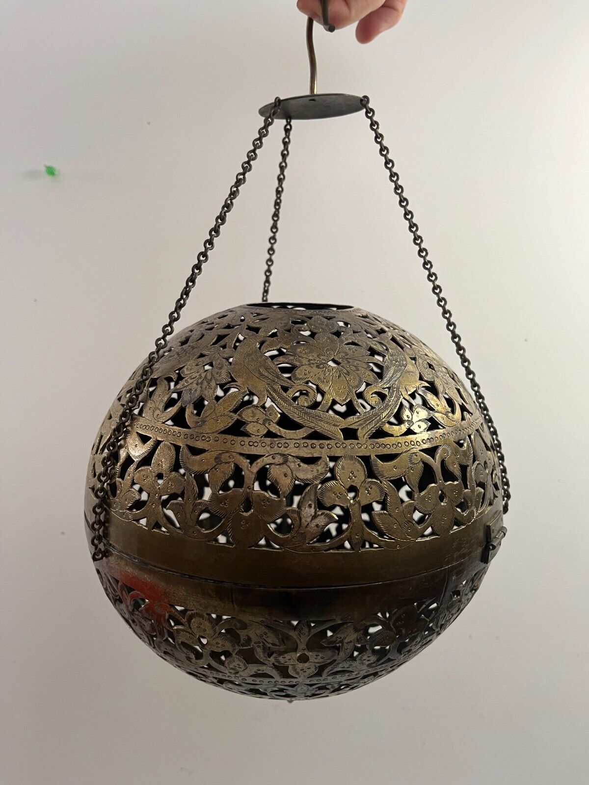 Antique Moroccan Pierced Brass Round Hanging Lantern 8\